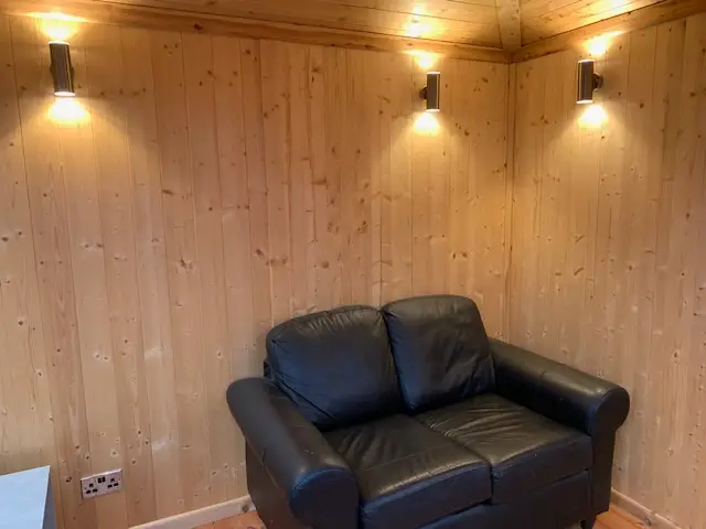 OUR ANTIGUA SUMMERHOUSE INTERIOR SHOWING THE ELECTRICS ALL ARCS AND SKIRTING BOARD