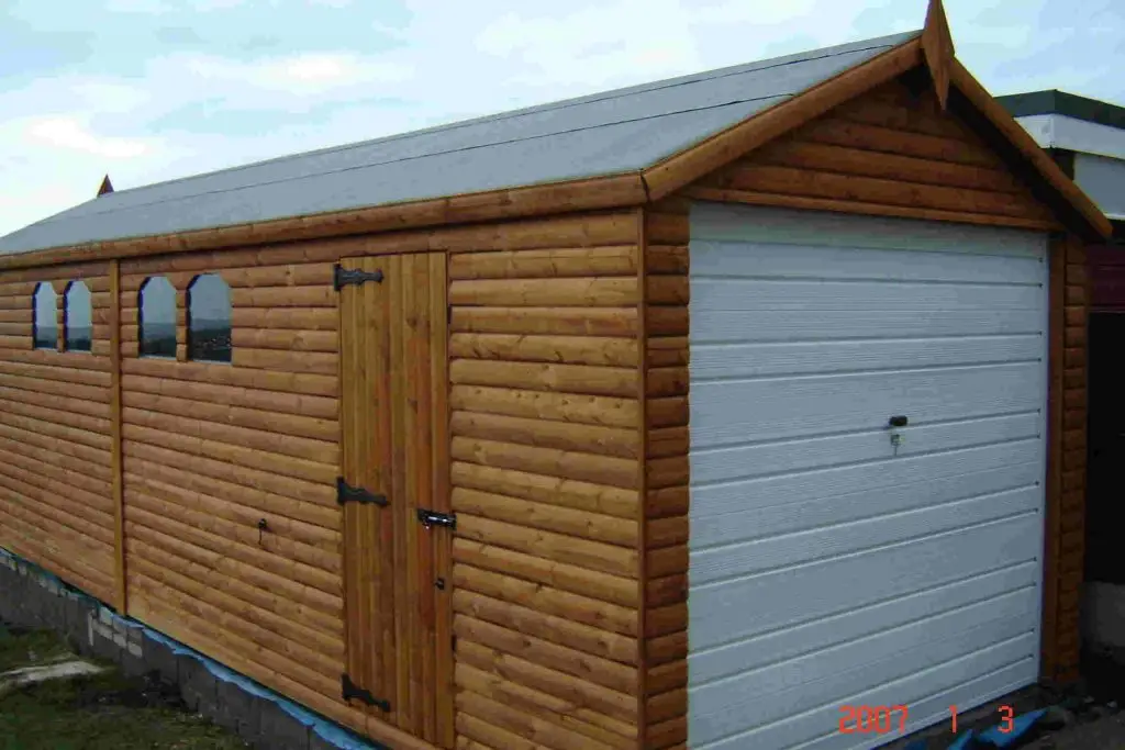 this is a single garage made from timber